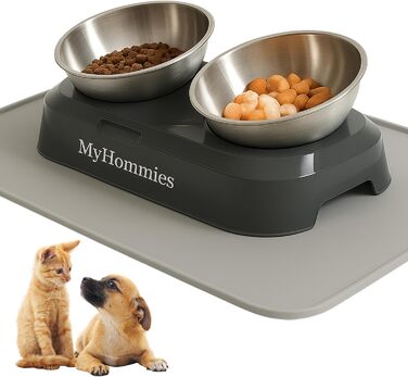 Миска для котів та собак з нержавіючої сталі з нахилом 15°, антиковзаюча, з двома мисками