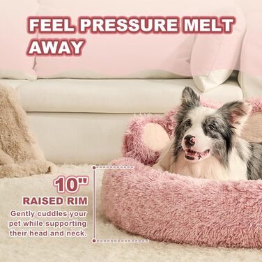 М'яке ліжко для собак Pfote Form: кругла, комфортна, рожева, велика, для маленьких та середніх собак, з штучного хутра, легко миється