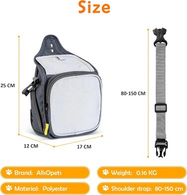 Сумка для ласощів для собак ALLSOPETS з інтегрованим диспенсером для відходів та декількома кишенями, біла