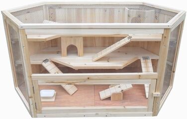 Дерев’яна клітка для гризунів Melko, 115x60x58 см, 3 поверхи, з 2 будиночками, 3 драбинками та 2 гойдалками, вольєр для хом’яків і мишей