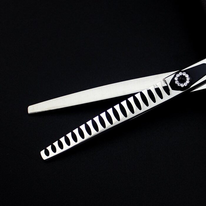 Набір професійних ножиць для грумінгу собак JIESENYU 7.0 дюймів (4 шт.) - прямі та тонкі леза, чорний колір