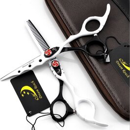 Професійні ножиці для грумінгу домашніх тварин, ножиці для вирівнювання волосся, чорно-білі ножиці для перукарів