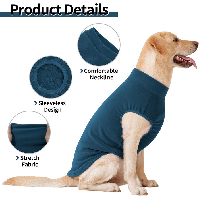 Пуловер для собак Heywean з флісу, теплий, для зимового носіння, для малих, середніх та великих собак (XXL, блакитний)