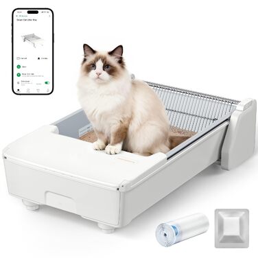 Розумний автоматичний туалет для котів Meowant з керуванням через додаток: для багатоквартирних будинків та декількох котів, подвійний гребінець, система контролю запаху