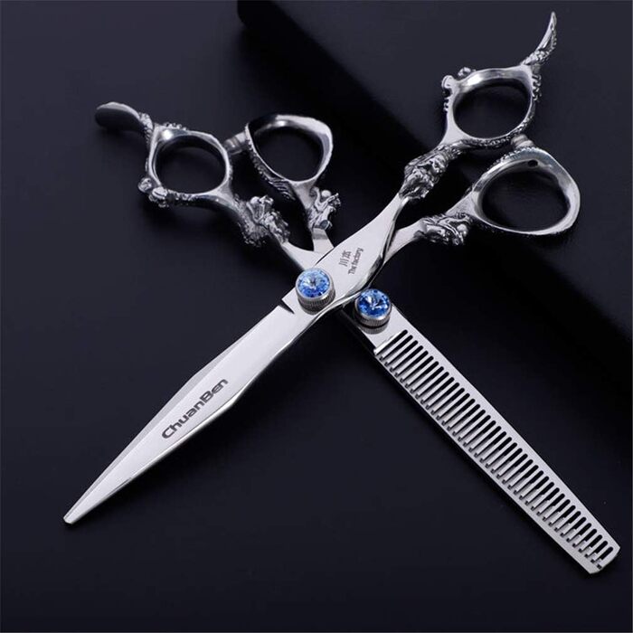 Набір професійних ножиць для грумінгу домашніх тварин (7,0 дюймів) з нержавіючої сталі. Ідеально для собак та котів: прямі ножиці, ножиці для фінальної обробки, гребінець. Комплект для грумінгу.