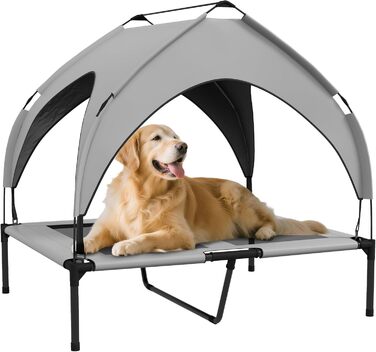 PawHut Підвищене собаче ліжко з балдахіном, Outdoor ліжко для собак з дахом, дихаюче, для маленьких та середніх собак, Оксфорд 76 x 61 x 69,5 см (91 x 76 x 89 см), світло-сірий