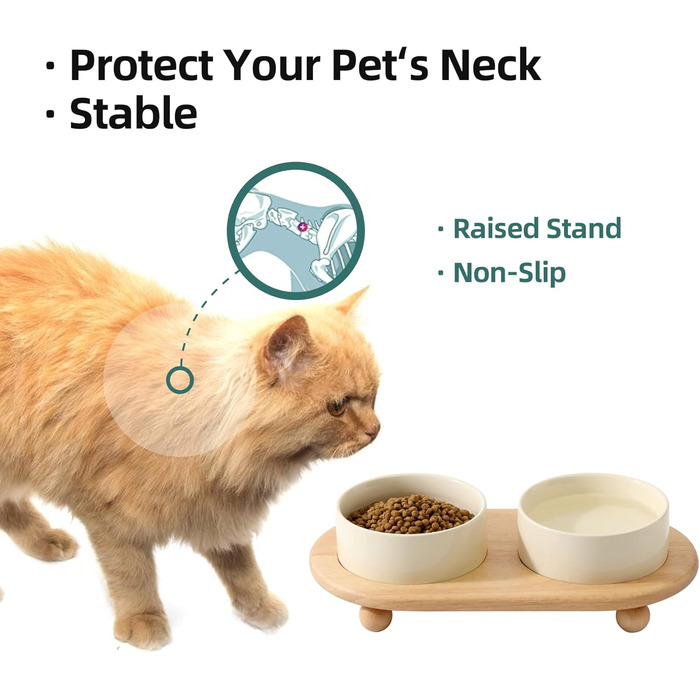 Котівники Havniva з кераміки, 2 шт., зоряне небо, годівниця та миска для води (13 см) (2 миски + підставка – бежевий)