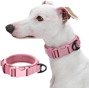 Нашийник для собак OneTigri, тактичний, м'який, з широкою кунттофчасною застібкою та кільцем з алюмінієвого сплаву, (30-40 см), рожевий, XS