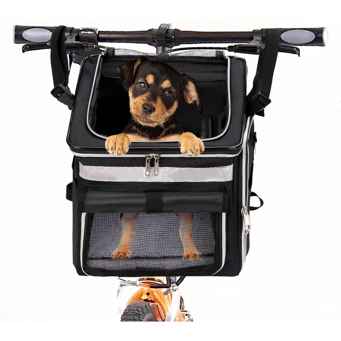 Сумка на велосипед для тварин, рюкзак для собак та котів з сіткою, складана переноска для малих та середніх собак та котів до 6 кг (Чорний)