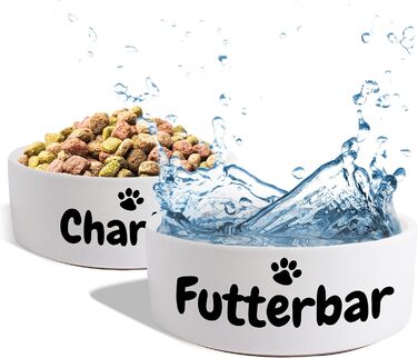 Керамічний подвійний набір мисок з іменем або текстом для собак та котів - персоналізований набір мисок з/без підставки | миска для собак, миска для корму, годівниця | великі та маленькі тварини, годівниця (2x500мл)