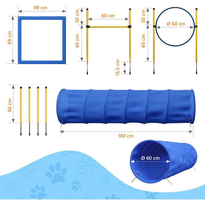 Набір для аджиліті для собак Huskl Agility Set: тунель, стійки, кільце, коробка для відпочинку. Аксесуари для аджиліті та тренувань собак.