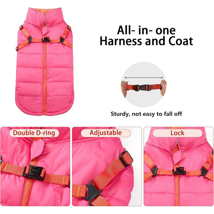 Зимові куртки для собак, шлейки, водонепроникні, з підкладкою з флісу, відбивачі, персоналізовані, для маленьких собак, оранжевий, XL (довжина спини: 44 см), S (довжина спини: 30 см), рожевий