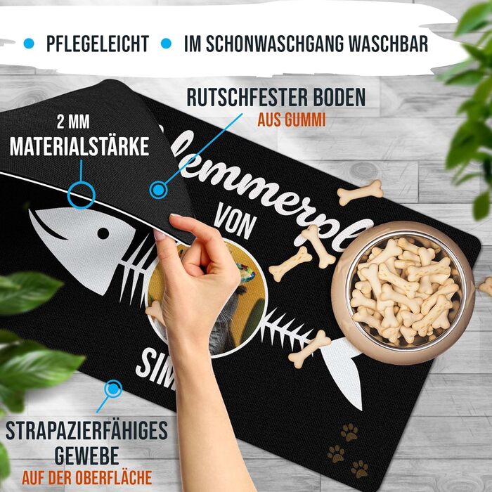 Персоналізована килимок для котячої їжі з ім'ям та фото - Royal Print, 60x35 см, антиковзаюча | Подарунок для власників котів