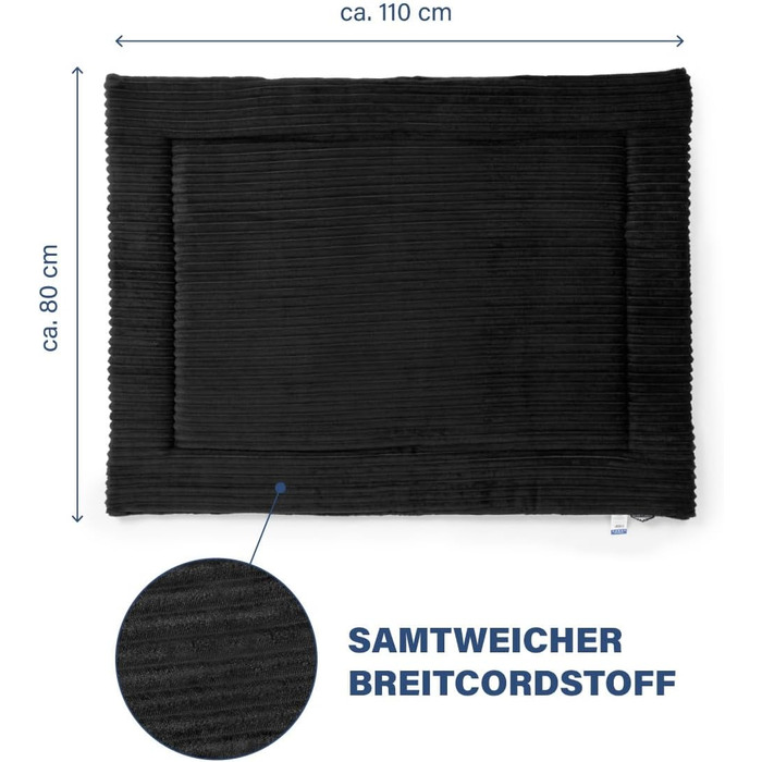 Килимок для собак великих порід Wallace & Jones Cardi, 130x90 см, чорний, з м'якої тканини, миється