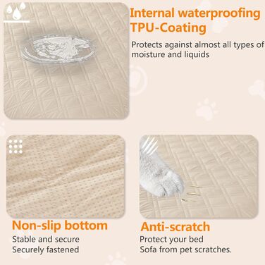 Водонепроникний килимок для собак 218 x 208 см: захист дивану та ліжка. Великий, миючий, з антиковзаючим покриттям. Підходить для собак та котів, бежевий, XXL