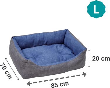 Лежак для собак Baroni Home прямокутний з двосторонньою подушкою, 70x85 см, сірий і синій