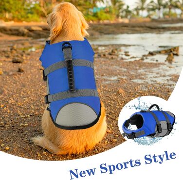 Світловідбиваюча жилетка для собак, регульована, з ручкою для рятування, для плавання та катання на човнах. Безпечна жилетка для собак з Ripstop тканини, підходить для малих, середніх та великих порід