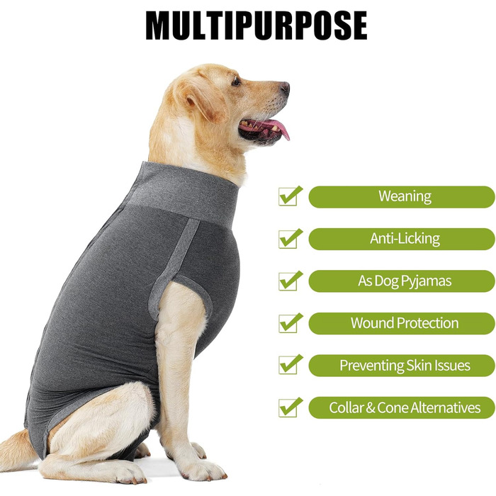 Комбінезон для собак після операцій Heywean – кастрація, стерилізація, післяопераційний одяг, сірий, L