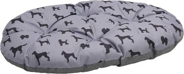 Матрац для собак Rosewood All Seasons Oval – великий, 94 см – двосторонній, з принтом собак & сірий, з виглядом льону – можна прати, зручний & для використання цілий рік (довжина 49 x ширина 67 x висота 7 см)