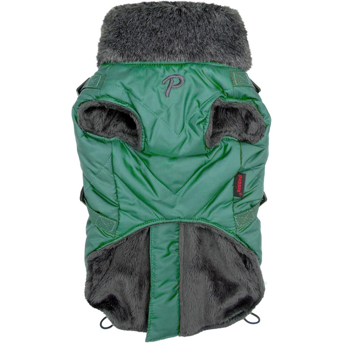 Пувер Puppia Isolde: теплий зимовий светр з коміром-стійкою та блискавкою для собак, з інтегрованим повідком, зелений, розмір M