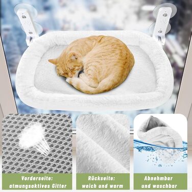 Лежанка для котів Casgee на вікно 60x30 см, гамак для котів з міцними присосками, лежанка для котів на вікно, складане котяче ліжко на вікно, лежанка для котів на підвіконня до 20 кг, гамак для котів на вікно, бежевий котячий лежак XL бежевий