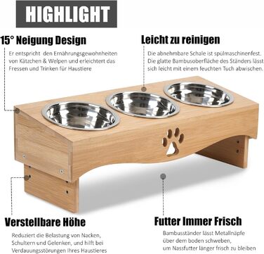 Набір мисок для котів JUJOYBD 3 шт. - підняті миски з нержавіючої сталі, кут нахилу 15°, ергономічна станція для годування котів та маленьких собак