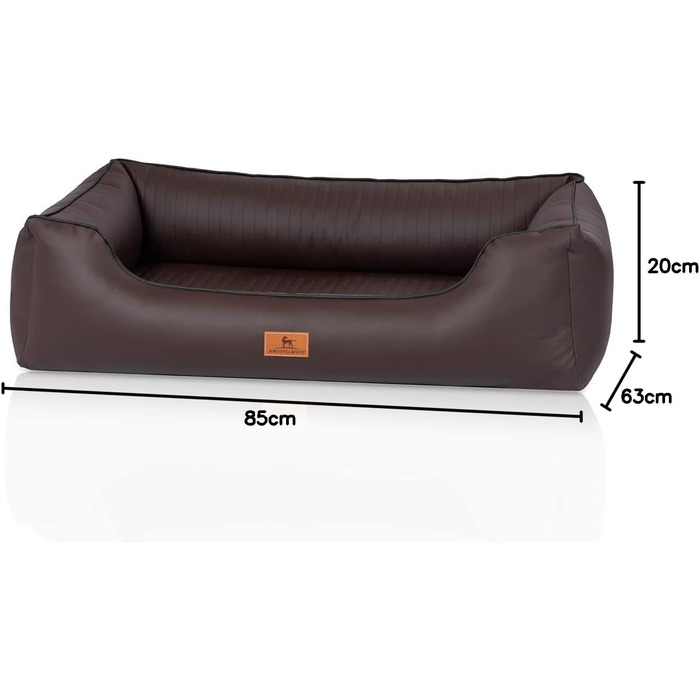 Ортопедичне ліжко для собак Knuffelwuff Lovelock M-L з штучної шкіри, 85 x 63 см - знімний чохол, легко мити, для великих, середніх та маленьких собак (Колір: Коричневий, Розміри: 85 x 63 x 23 см)