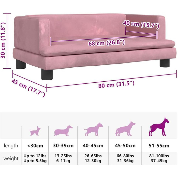 Килимок для собак VidaXL, м'який лежак для тварин, лежанка-софа для маленьких собак, котів, штучна шкіра (80 x 45 x 30 см, Рожевий)