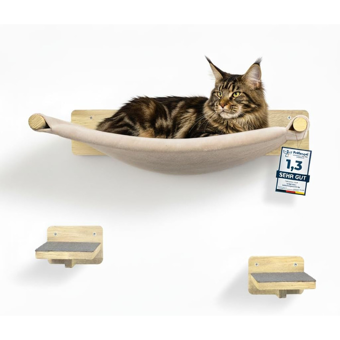 WOOWOOD® Комплект для лазіння котів - 5 частин, з масиву дерева - стіна для котів, драбина, гамак, крізьбард, меблі для котів