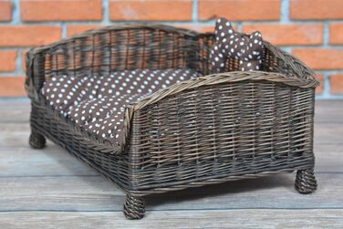 Корзина для собак та котів з плетіння лози з м'яким лежаком, коричнева (74x52x39 см)