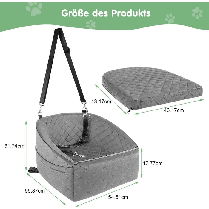 Автомобільний лежак для собак на заднє сидіння, 50x52x28 см, сірий. Лежак для собак у машину з кріпленнями, водовідштовхуючий, для маленьких та середніх порід