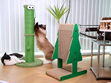 Котячий дряпач Nekosan 86,4 см для дому, з іграшкою та стовпчиком із сизалю 14 см, зелений, для великих котів та кошенят, захист меблів