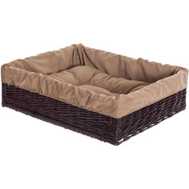 Корзина для собак і котів з плетеної лози, лежанка для тварин, 60x50x18 см, коричнева