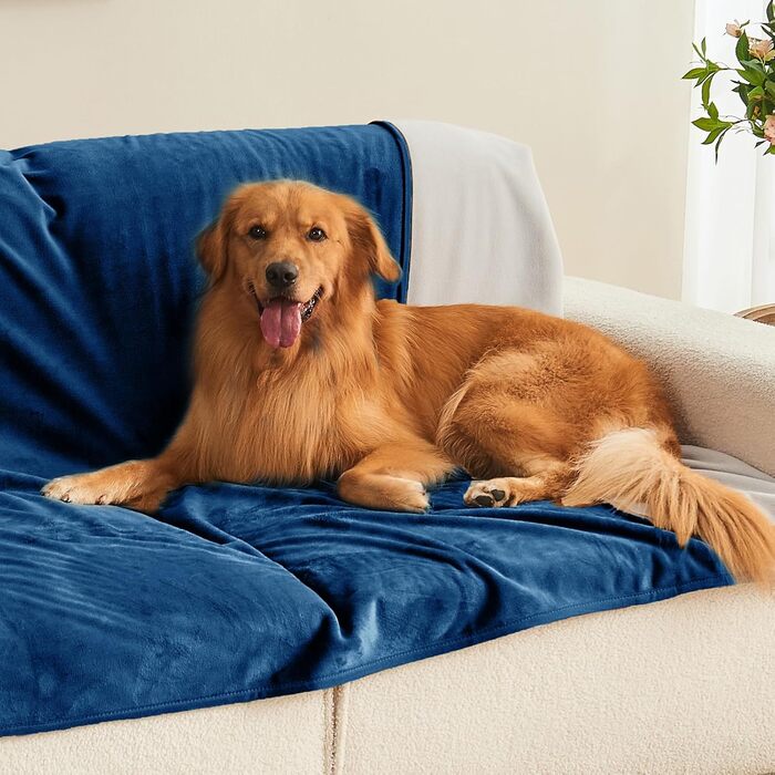 Водонепроникний плед для дорослих, двосторонній, для собак, котів, тварин, м'який, захист від протікання, для ліжка, дивану, софи, меблів (Морська синя/Світло сіра, 101x152 см)