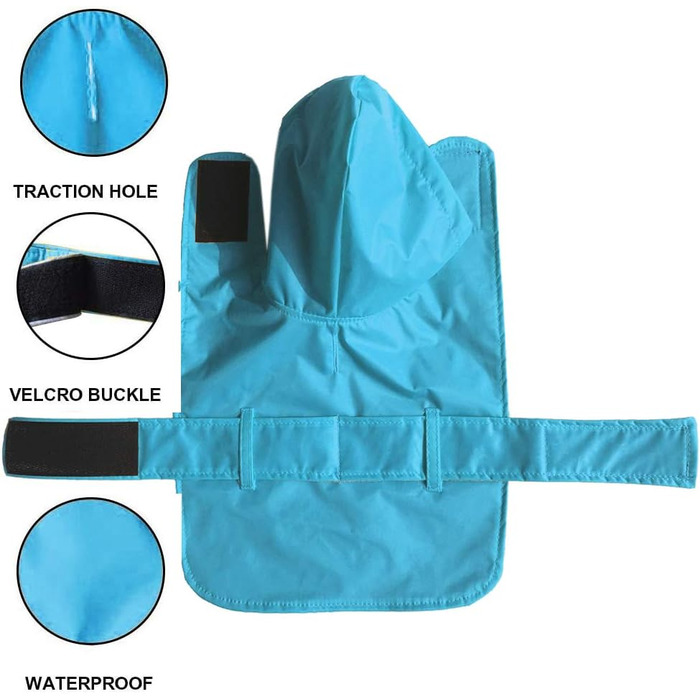 Дощовик для собак LeerKing: водонепроникний дощовик з м'якою підкладкою, для малих, середніх та великих собак, довжина 11-71 см, колір блакитний