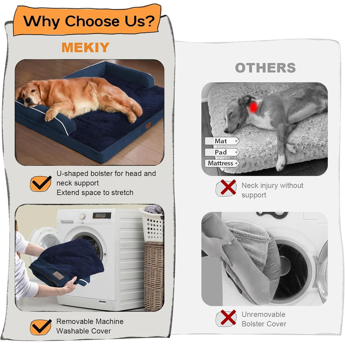 Ортопедичне лежанка для собак середніх порід, водонепроникна, блакитна, знімний чохол, 71x53x15 см