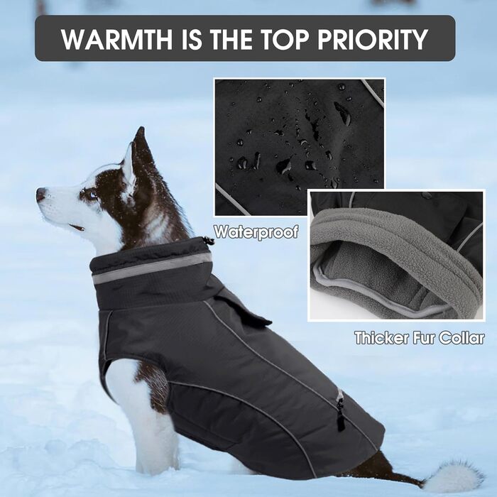 Зимовий теплий куртка для собак, непромоканий, вітрозахисний, регульований, з коміром-гетром, розмір M, чорний