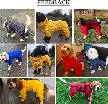 Жовтий дощовик для собак MOREZI з високим коміром, набір з водовідштовхувальним дощовиком, світловідбиваючими смугами та блискавками, підходить для всіх порід собак, великий розмір (довжина спини: 42-45 см)