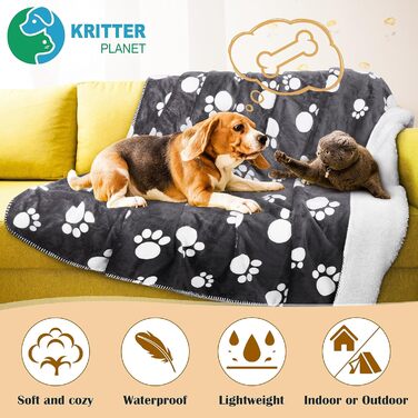 Водонепроникний плед для собак Kritter Planet, м'який та пухнастий, 75x130 см, темно-сірий, захист для авто, дивана, крісла, легко миється
