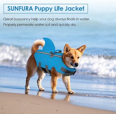 Спасальний жилет для собак Sunfura з ручкою, блакитний, для французького бульдога та інших порід середнього розміру