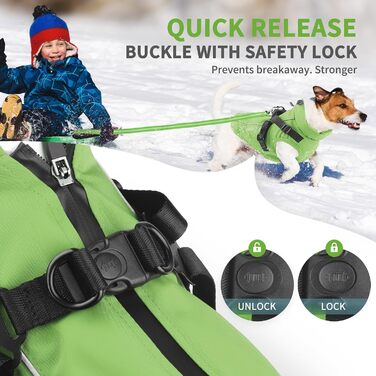 Водонепроникний теплий зимовий одяг для собак - куртка-комбінезон для маленьких собак, з отвором для повідка, відбиваючий, зелений