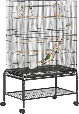 Клітка для птахів PawHut на колесах, з 4 годівницями та 3 сідалами, 79x49x133 см, чорна