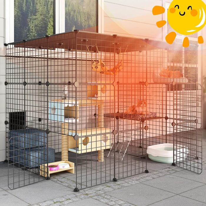 Вуличний котячий вольєр OutdoorCat з великою дверима, 140×105×105 см, будиночок для котів з платформами, DIY будка для собак, просторий тренувальний майданчик для 1–4 котів