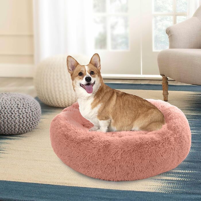 М'яке ліжко для собак та котів у вигляді пончика, кругленьке, 58 см, рожеве