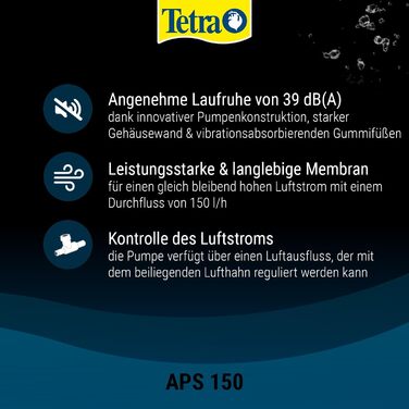 Tetra APS 150 тиха мембранна повітряна помпа для акваріума 80-150 л, чорна