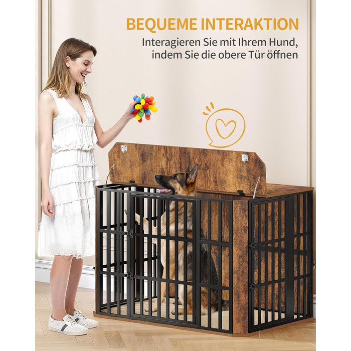 Дерев'яний вольєр для собак Hzuaneri DFC86801B (XXL) 120x75x81 см, з годівницею, вінтажний коричневий, для дому