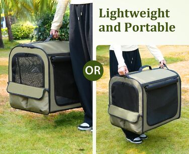 Pecute Розширювана переноска для котів та маленьких собак, переноска-трансформер, 61 x 52 x 45 см, для подорожей, темно-сірий, темно-зелений