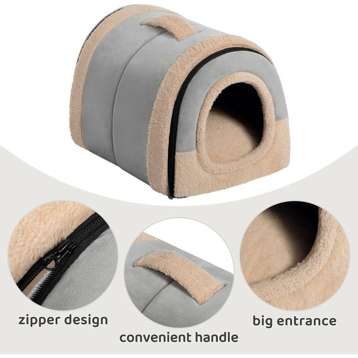 Кішечка Hollypet: ліжко для котів та маленьких собак, 2-в-1, тепле гніздо-печера з кришталевої оксамиту, сірий колір, для дому та вулиці