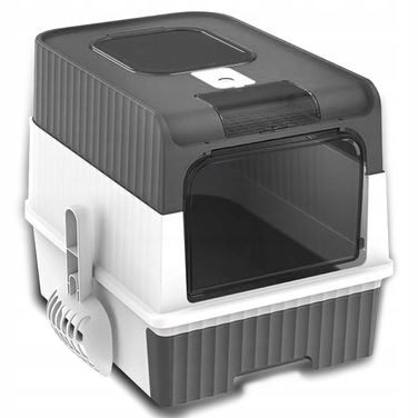 Закритий лоток для котів Globani, сірий, з підсвіткою та висувною шухлядою, 39x35x37 см