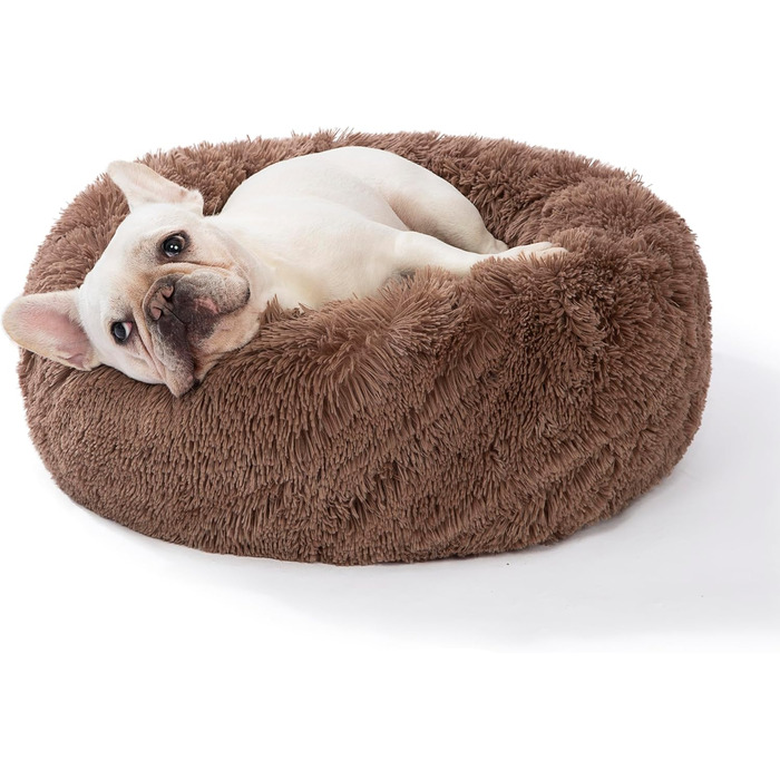 Кругла лежанка для собак Savfox з штучного хутра, м'яка та зручна, різних розмірів (XS–XXL), коричнева